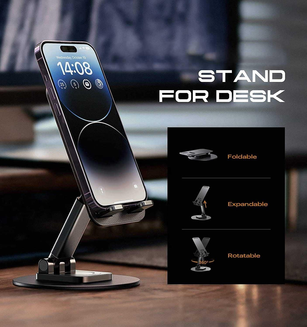 Universal Mobile Phone Holder for Car & Desk – 360° Rotating Aluminum Stand with Strong Suction Grip